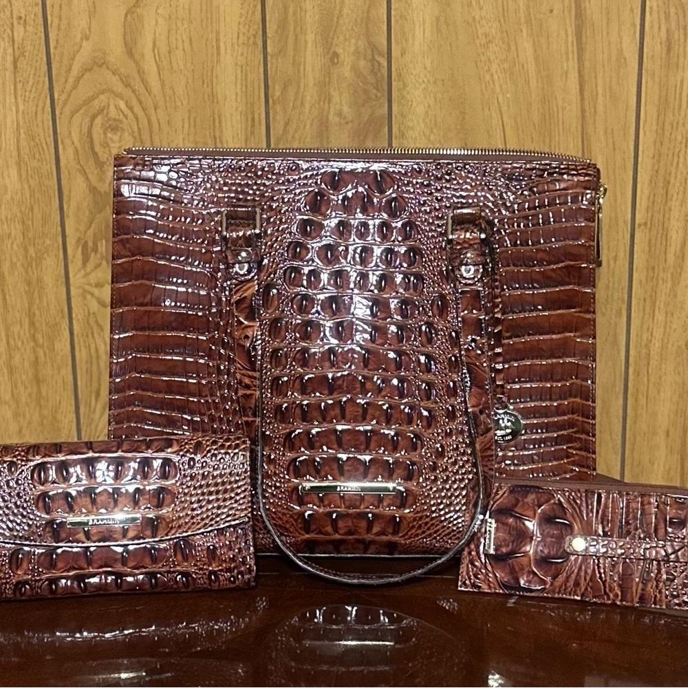 Brahmin Brown Crocodile-Embossed Tote Bag